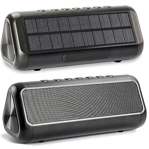 Solar Bluetooth Speaker Portable，5000mAh Wireless Speaker，IPX6 Waterproof Outdoor Speaker，Bluetooth 5.1，TWS Pairing，50H Play Time Heavy Bass for Beach，Party，Hiking，Cycling，Indoor & Outdoor Activities.