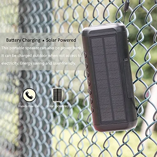 Solar Bluetooth Speaker Portable，5000mAh Wireless Speaker，IPX6 Waterproof Outdoor Speaker，Bluetooth 5.1，TWS Pairing，50H Play Time Heavy Bass for Beach，Party，Hiking，Cycling，Indoor & Outdoor Activities.