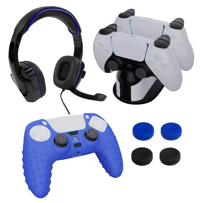 Sparkfox Playstation 5 Combo Gamer Pack With Headset|Grip Pack|Controller Skin|Charging Dock