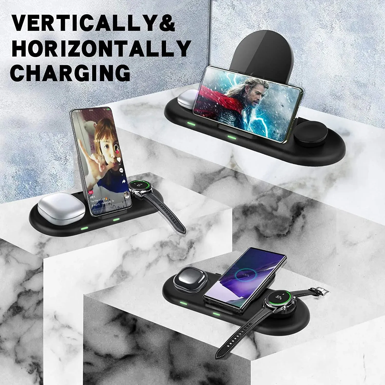 Wireless Charging Station for Samsung, 3 in 1 Wireless Charger for Samsung S24 Ultra/S24 /S24/S23 Ultra/S23 FE/Z Fold5/Z Flip 5/S22/S21, Galaxy Watch 6 Classic/6/5/5 Pro/4/3/1/Active 2 1, Galaxy Buds