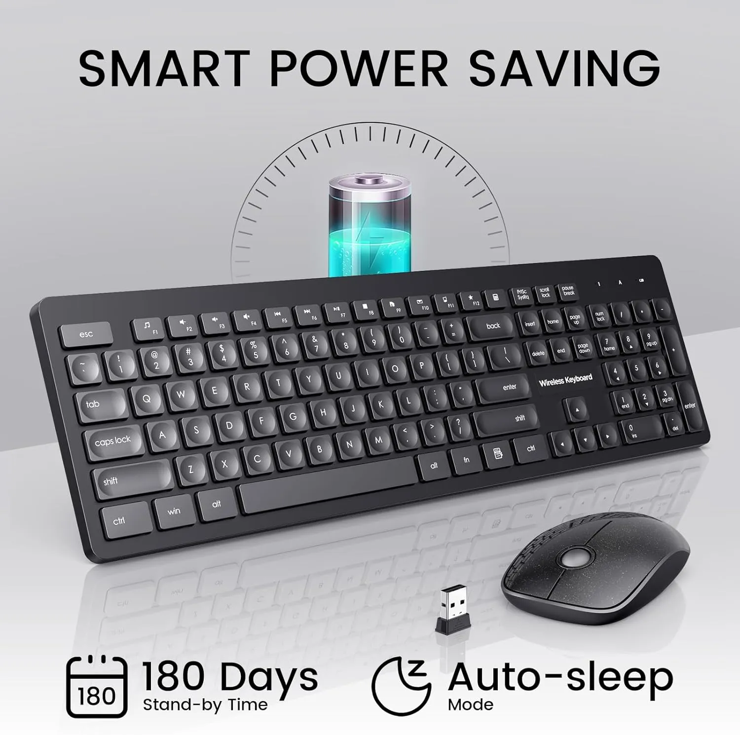 Wireless Keyboard and Mouse, 2.4GHz Silent Keyboard and Mouse Wireless, Ultra-Slim USB Keyboard, Keyboard Mouse Combo for PC Laptop Windows XP/7/8/10, Vista, Mac